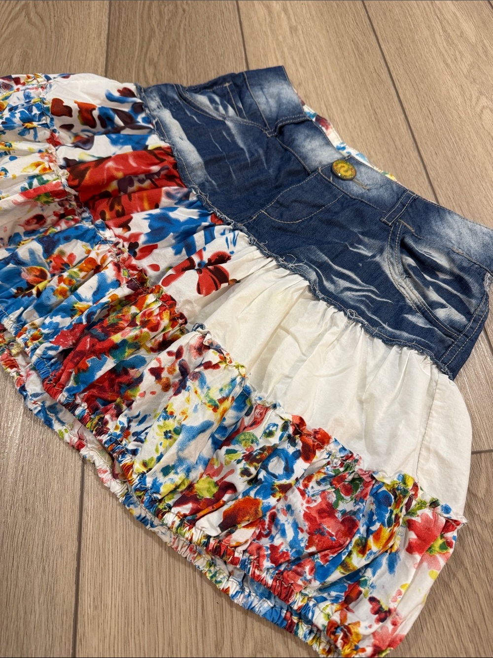DESIGUAL Women Floral Cotton Mini Bubble Skirt Size 38 Artsy Unique
